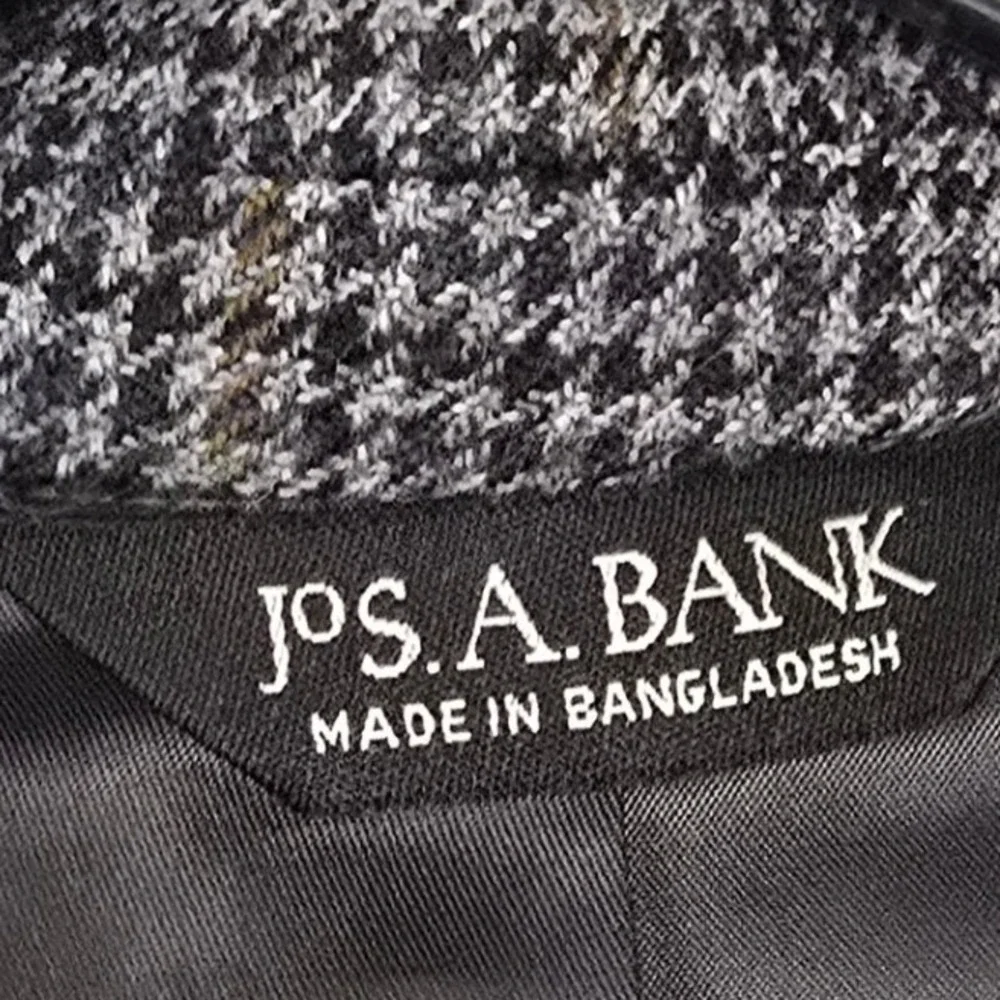 Jos A Bank Mens 40R Houndstooth Wool Blazer Sport Coat 2 Button Brown Gray Green